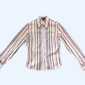 Vintage Express Multi-Colored Striped Button-Down Collared Blouse Size 10